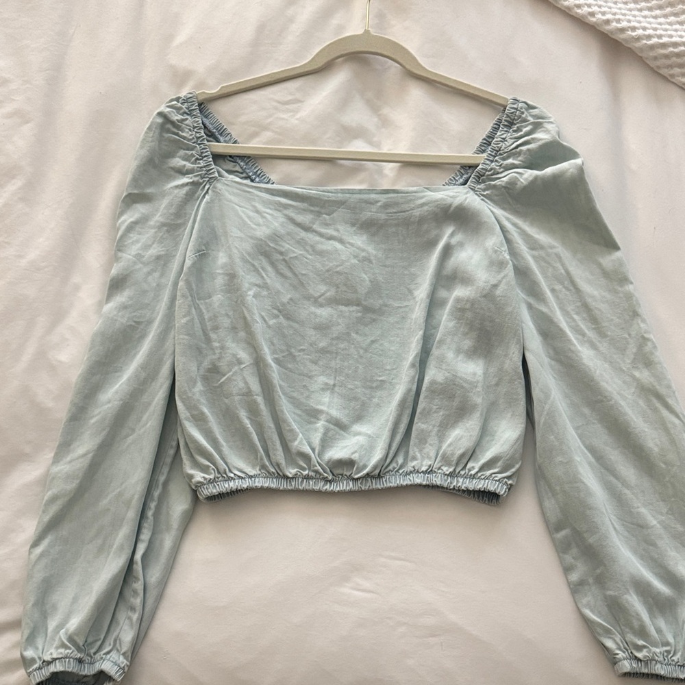 Cloth & Stone Sky Blue Puff Sleeve Blouse